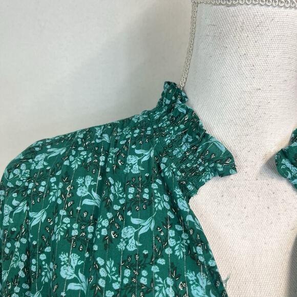 Talbots Blouse sz Medium Dark Green Floral Cottage Core Smocking Prairie Modest - Picture 5 of 10